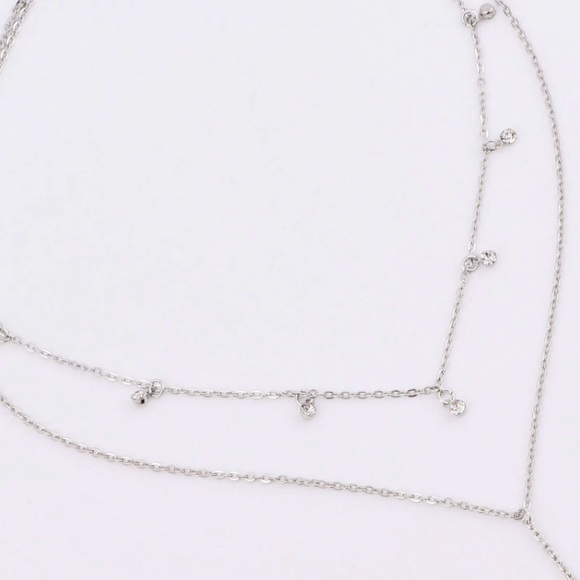 Silver Moon Crystal Drop Boho Layered Necklace - Picture 2 of 3